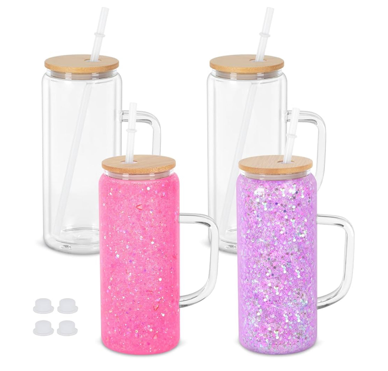 20oz Glass Snow Globe Tumblers w/ Handles