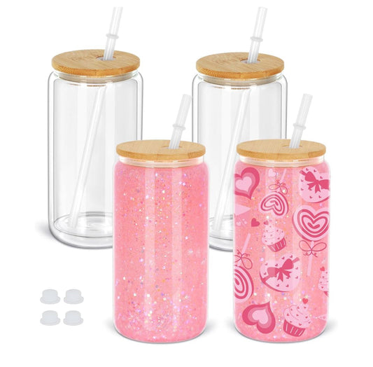 16oz Glass Snow Globe Tumblers
